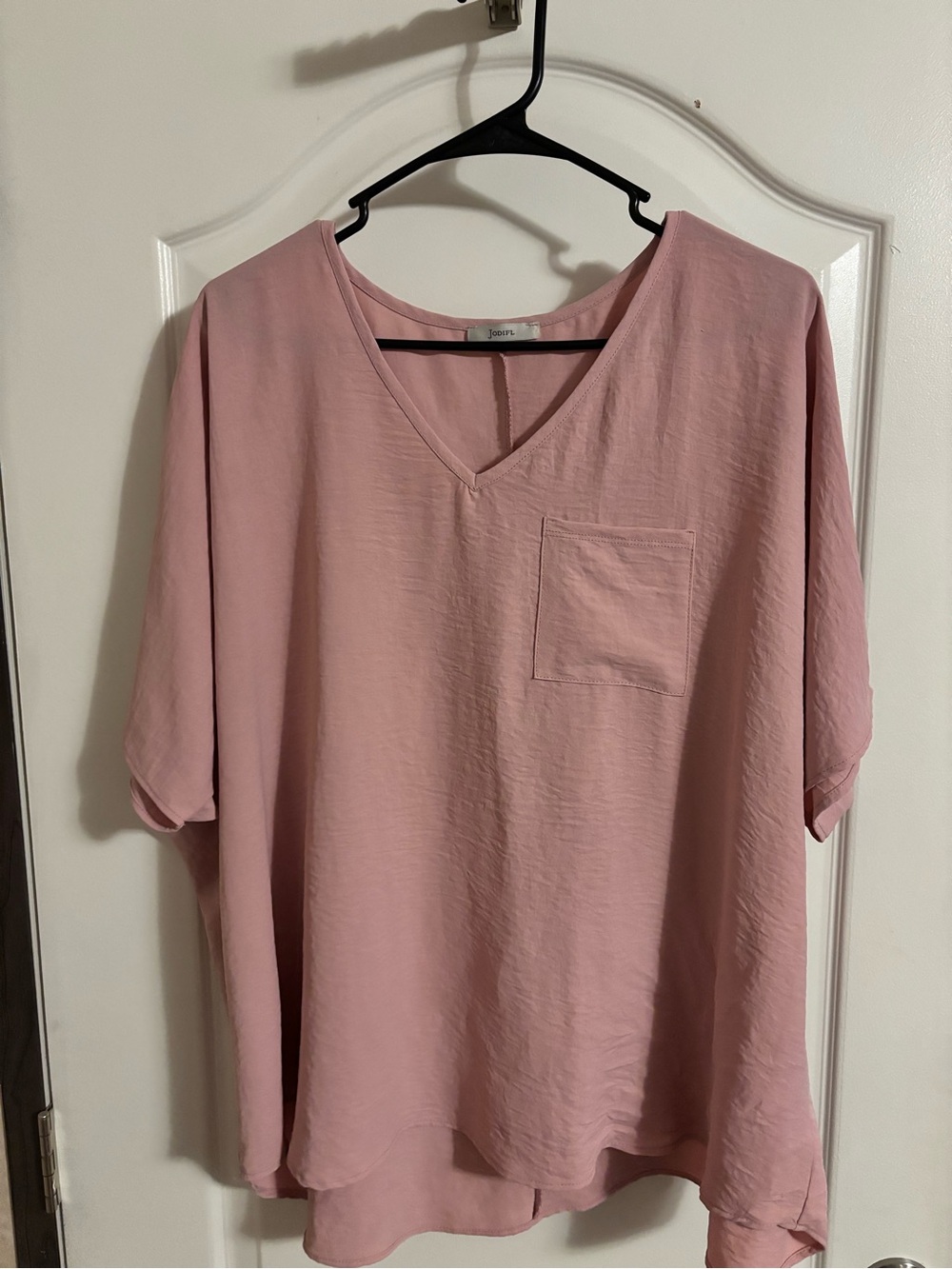 Joan Vass Blush Pink V-Neck Short Sleeve Tunic